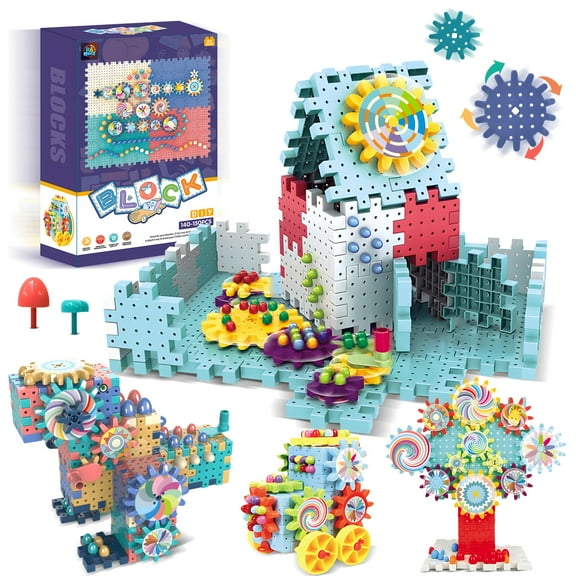 Gear Toys Interlocking Building Blocks, 150 Piece Educational Engineering Building Toys Set, Creative Construction STEM Kits for Boys Girls, Waffle Blocks for Kids Ages 3