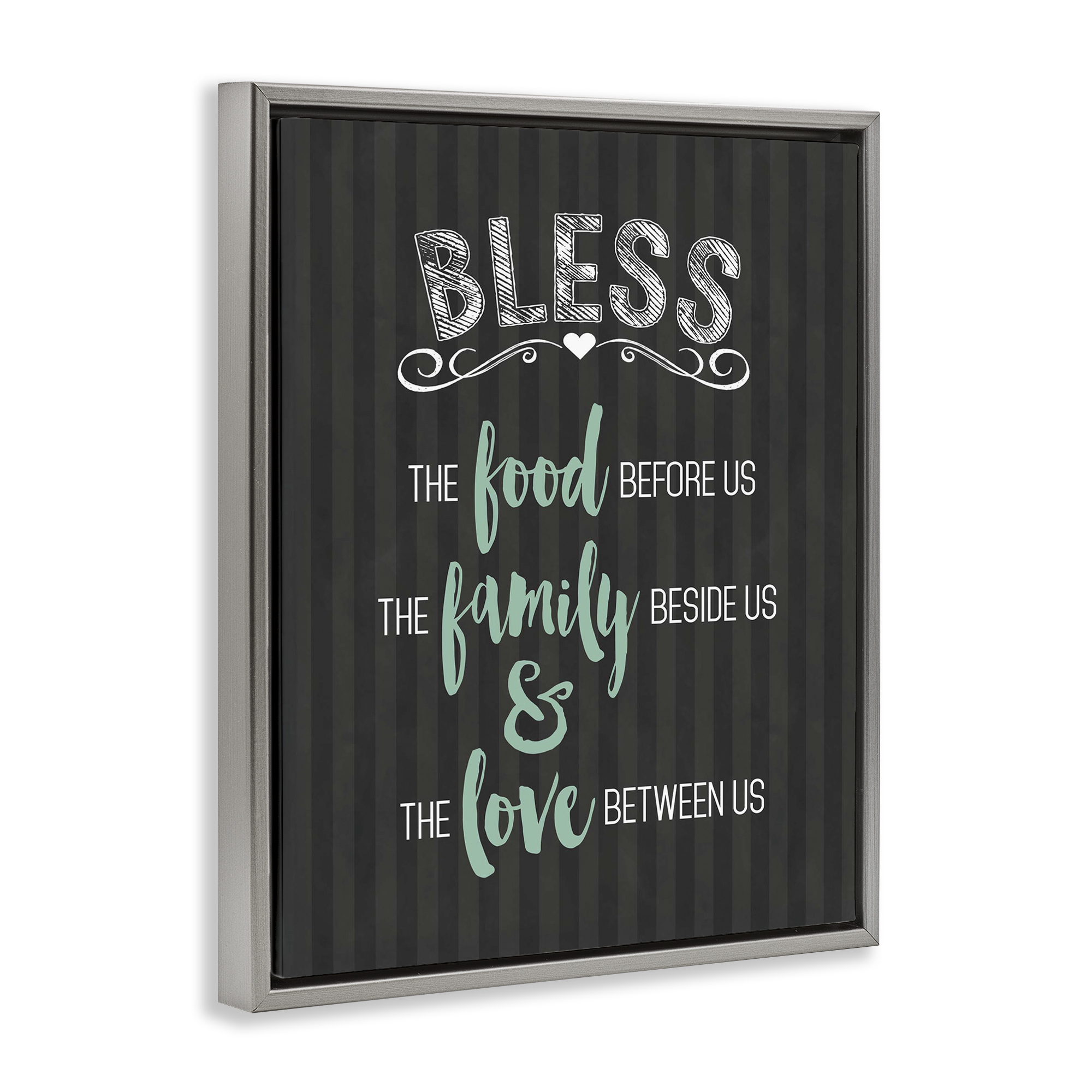 Bless The Food Family & Love Gray Framed Floater Canvas Wall Art, design by Lettered and Lined