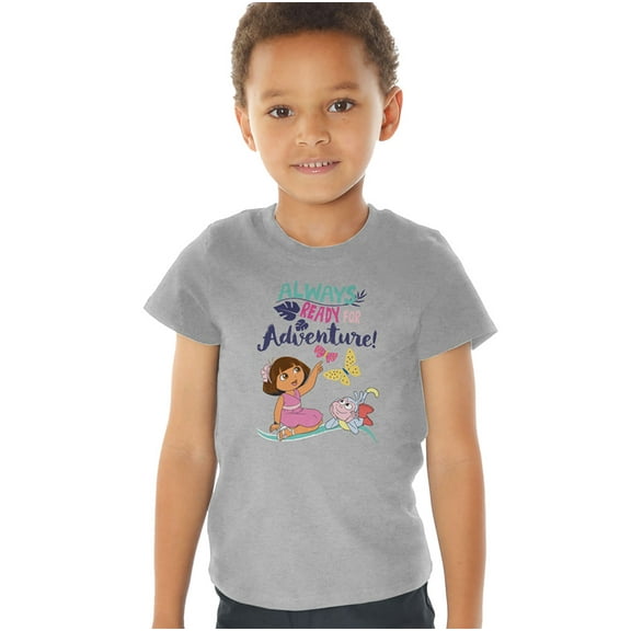 Popfunk Dora The Explorer Always Ready For Adventure Kids T Shirt (2) for Toddler Boys and Girls, Athletic Heather