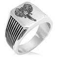 thumbnail image 1 of Stainless Steel Juggernaut Elephant Needle Stripe Pattern Biker Style Polished Ring, 1 of 1