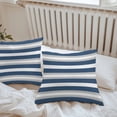 thumbnail image 4 of Blue Gray Stripe Outdoor Pillow Covers Set of 2 Abstract Waterproof Throw Pillow Case Decorative Square Cushion Cover for Patio Couch Garden Balcony, 18"x18", 4 of 9