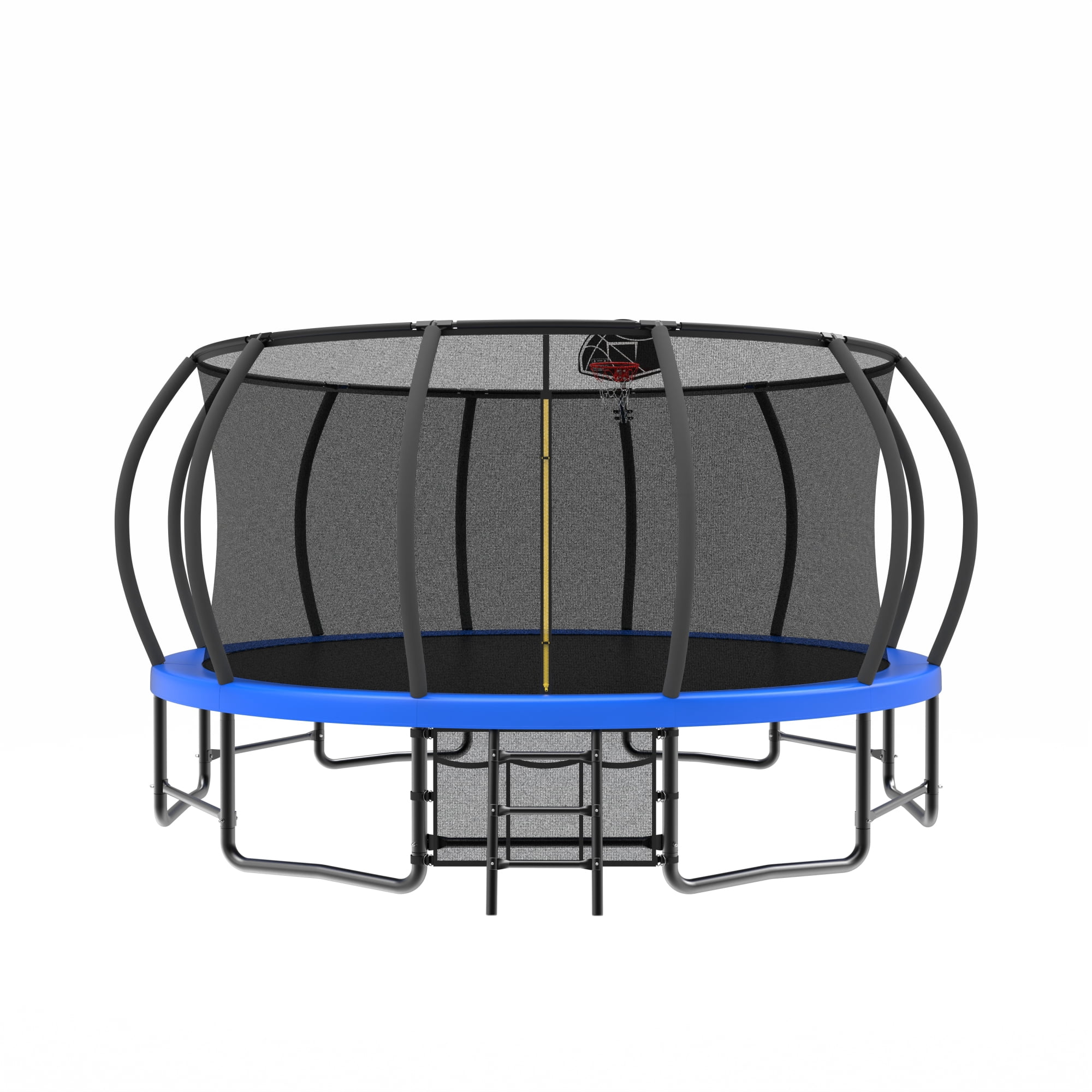 Leumius 15FT Trampoline with Basketball Hoop,Outdoor Pumpkin Recreational Trampolines with Ladder,Heavy-Duty Trampoline with Safety Enclosure for Kids and Adults,Blue