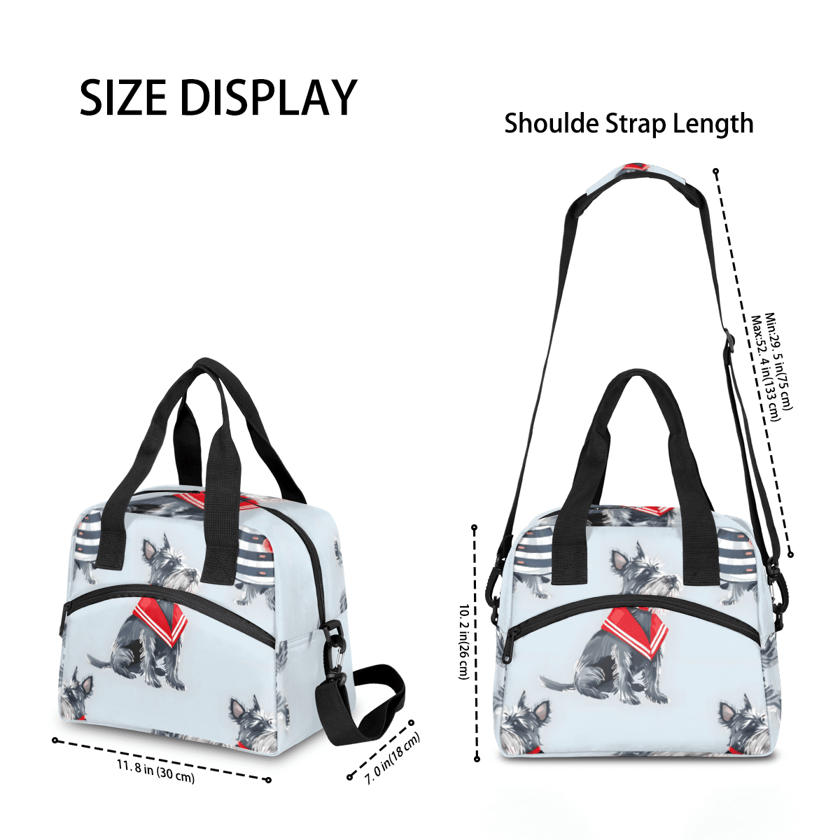 Herdesigns Cute Dog Scottish Terrier Insulated Lunch Bag for Women Men Adults Large Reusable Lunch Box Leakproof Portable Cooler Tote Bags with Adjustable Shoulder Strap