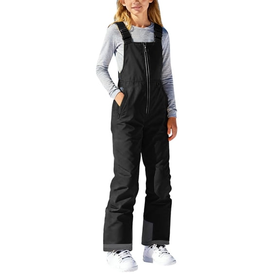 Boys Girls Unisex Classic Ski & Snow Bib Overall Winter Snowsuit Water-Resistant Windproof Outdoor Rain Bib(Black,L)