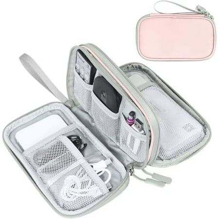 Electronic Organizer Travel Cable Organizer Bag Pouch Electronic Accessories Carry Case Portable Waterproof Double Layers Storage Bag for Cable Cord Phone Earphone Large Size Light Pink