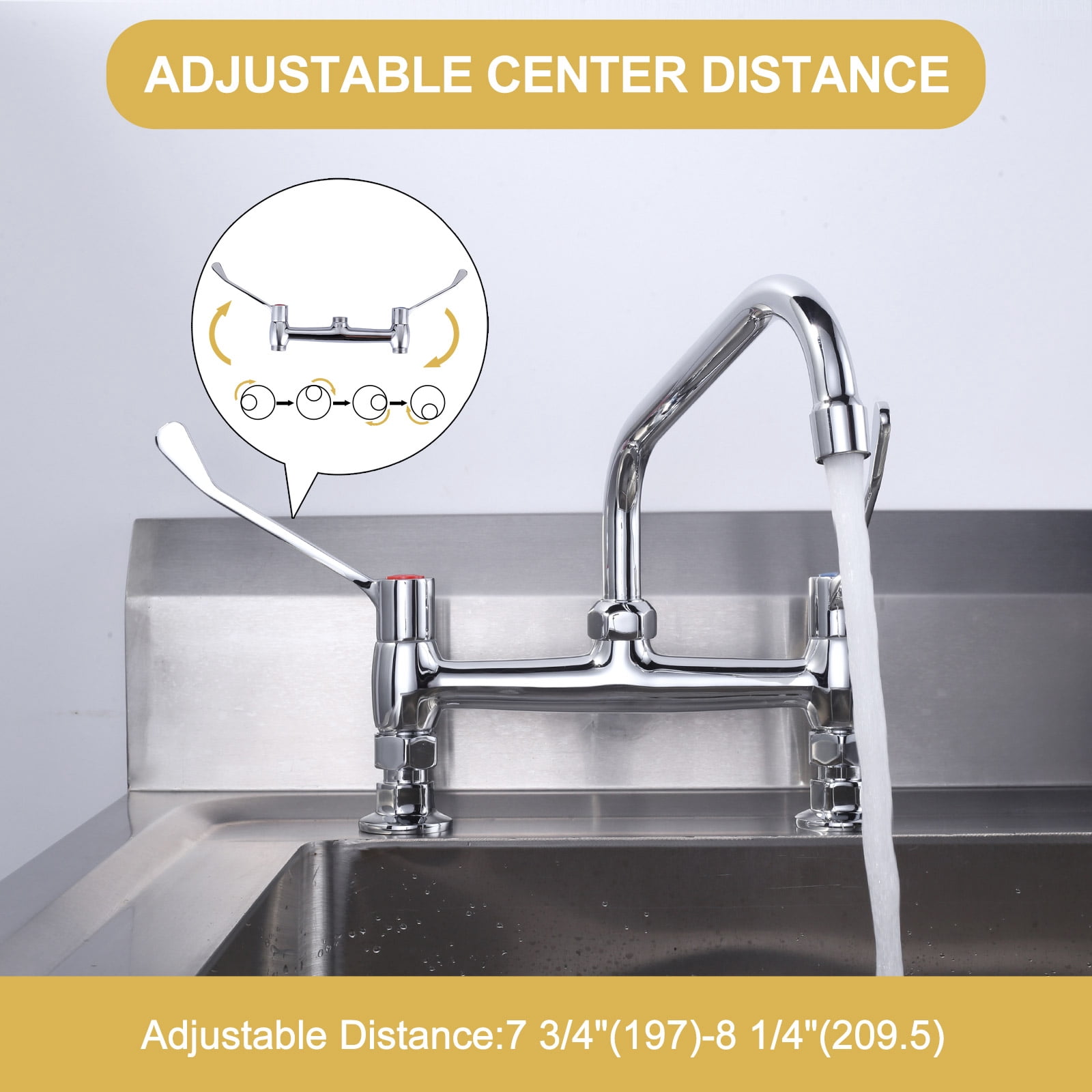 Wowow Double Handles Deck Mount Faucet with 8 in. Swivel Spout, Standard Kitchen Faucet in Polished Chrome