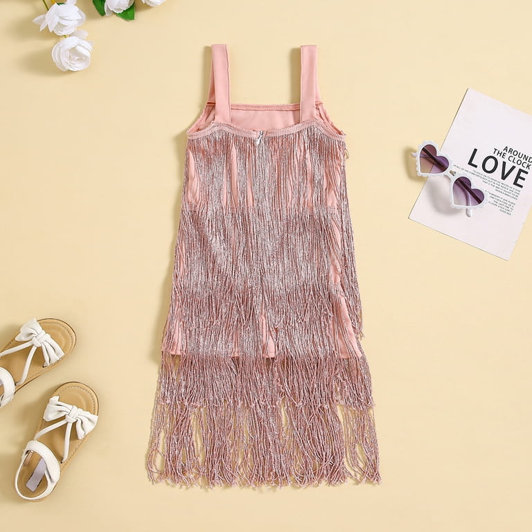 TFFR Kids Sequin Fringe Dress 2 3 4 5 6 Years Toddler Sparkling Tassel Sleeveless Dress Little Girls Dance Wear Party Latin Dance Dress Walmart