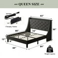 thumbnail image 5 of Einhomn Queen Bed Frame with Upholstered Wingback Button Tufted Storage Headboard, Luxurious Platform Bed with Charging Station, Sturdy Wooden Slats Support,No Box Spring Needed, Dark Gray, 5 of 8