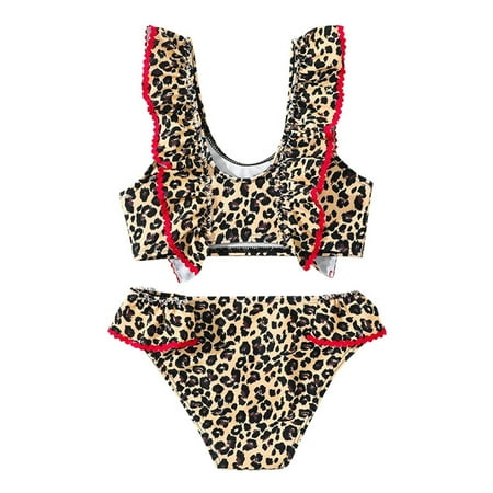 

ZRBYWB Toddler Girls Swimsuit Swimwear Sports Leopard Print Ruffle Bikini Split Swimsuit Girls Swimsuit Bikini Swimsuit Sets Summer Beach Swimwear