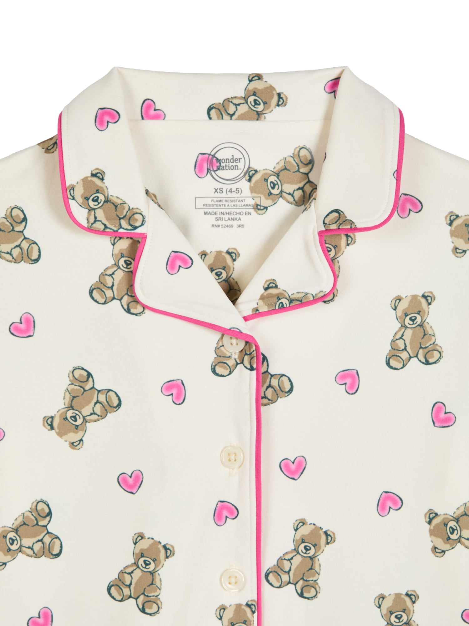 Wonder Nation Girls Short Sleeve Button Front Pajama Top and Shorts Set with Eyemask, 3-Piece, Sizes Sizes 4-18