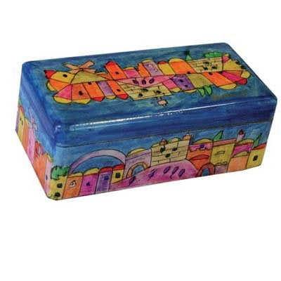 Jerusalem Designed Hand Painted Shabbat Travel Candlesticks in Box by Yair Emanuel