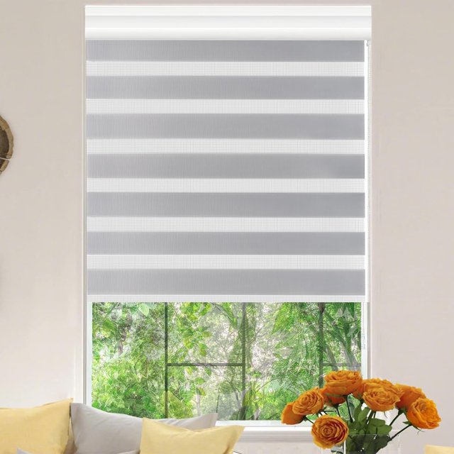Persiana Enrollable para Ventana, Roller Blinds para Ventanas Impermeable Doble Capa Persiana Horizontal Moderna Privacidad Protección para Visión Noche Día
