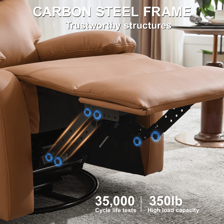 Set of 2 Khaki Small Genuine Leather Recliners with 360° Swivel & Rocking Motion, Modern Space-Saving Chairs for Home & RV