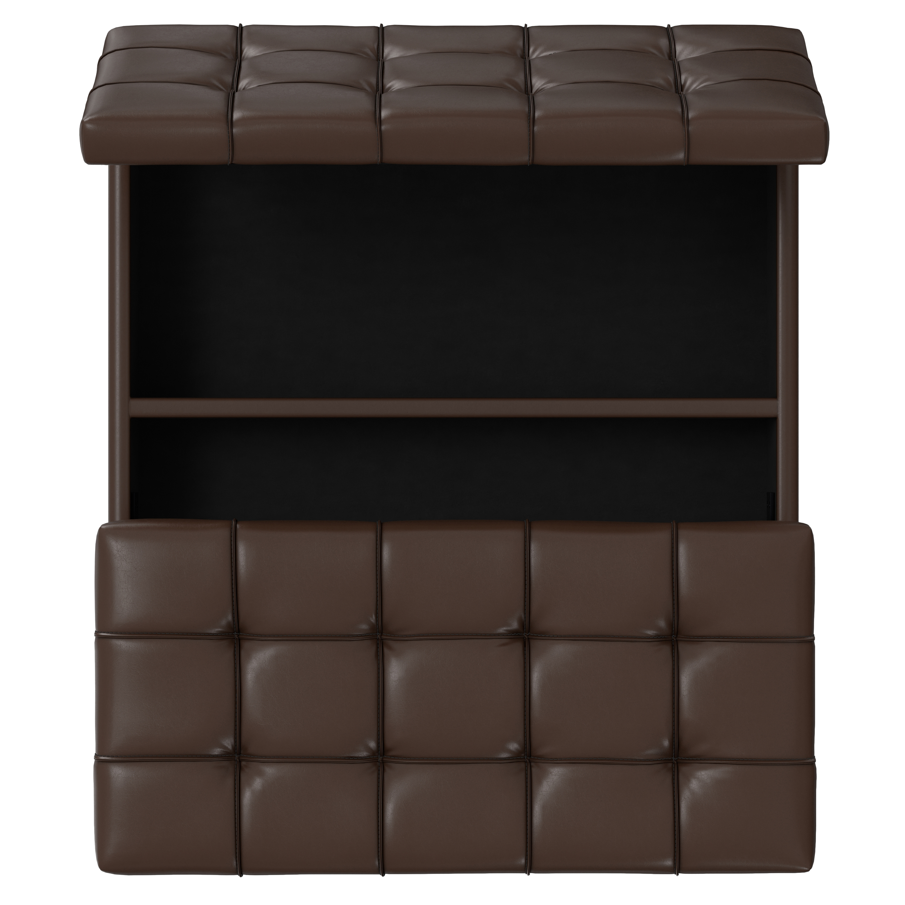 Simpli Home Harrison 40 inch Wide Transitional Square Large Coffee Table Storage Ottoman in Chocolate Brown Vegan Faux Leather