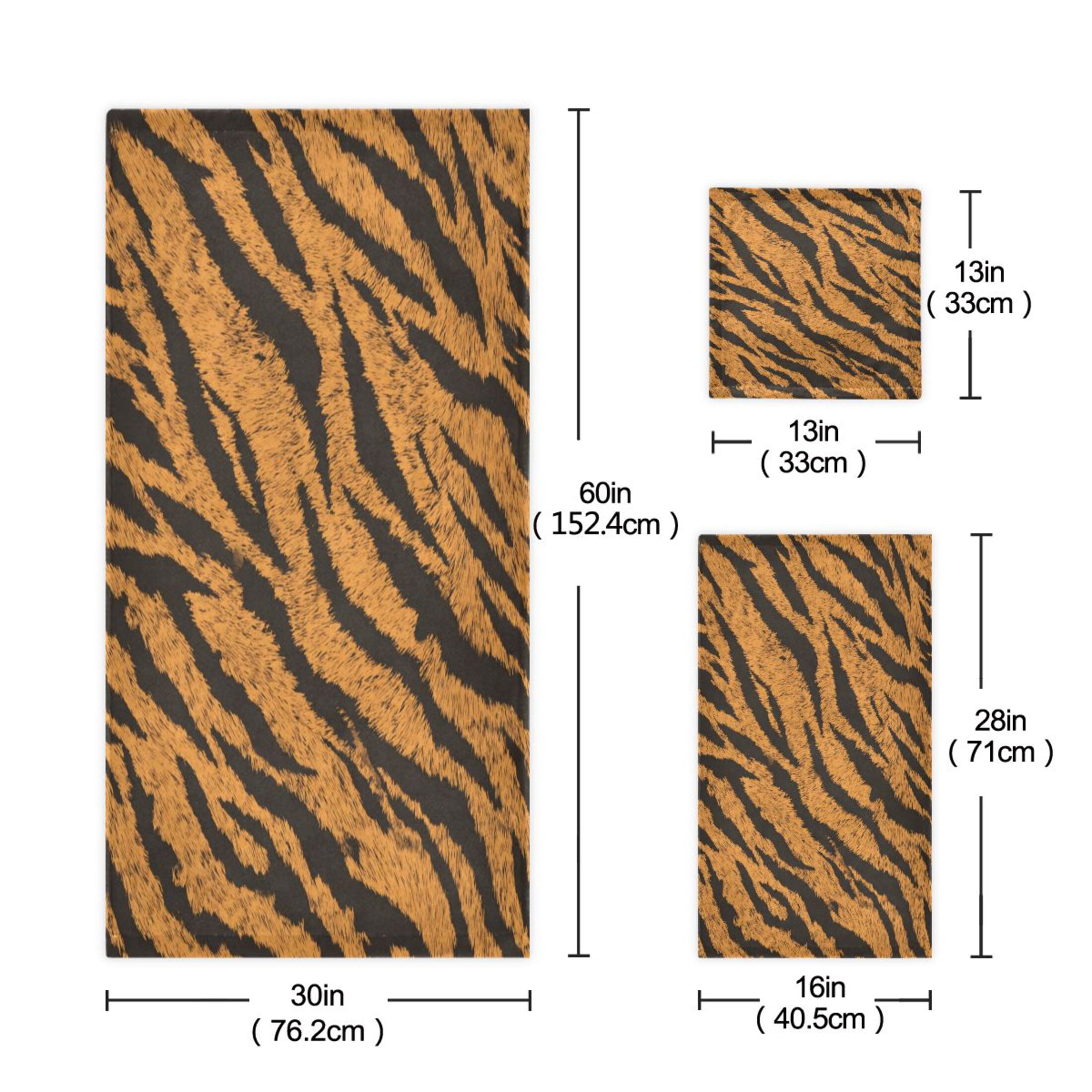 3 Piece Bath Towels Set Bath Towel, Hand Towel and Face Towel for Bathroom, Gym, Hotel Tiger Stripes Pattern