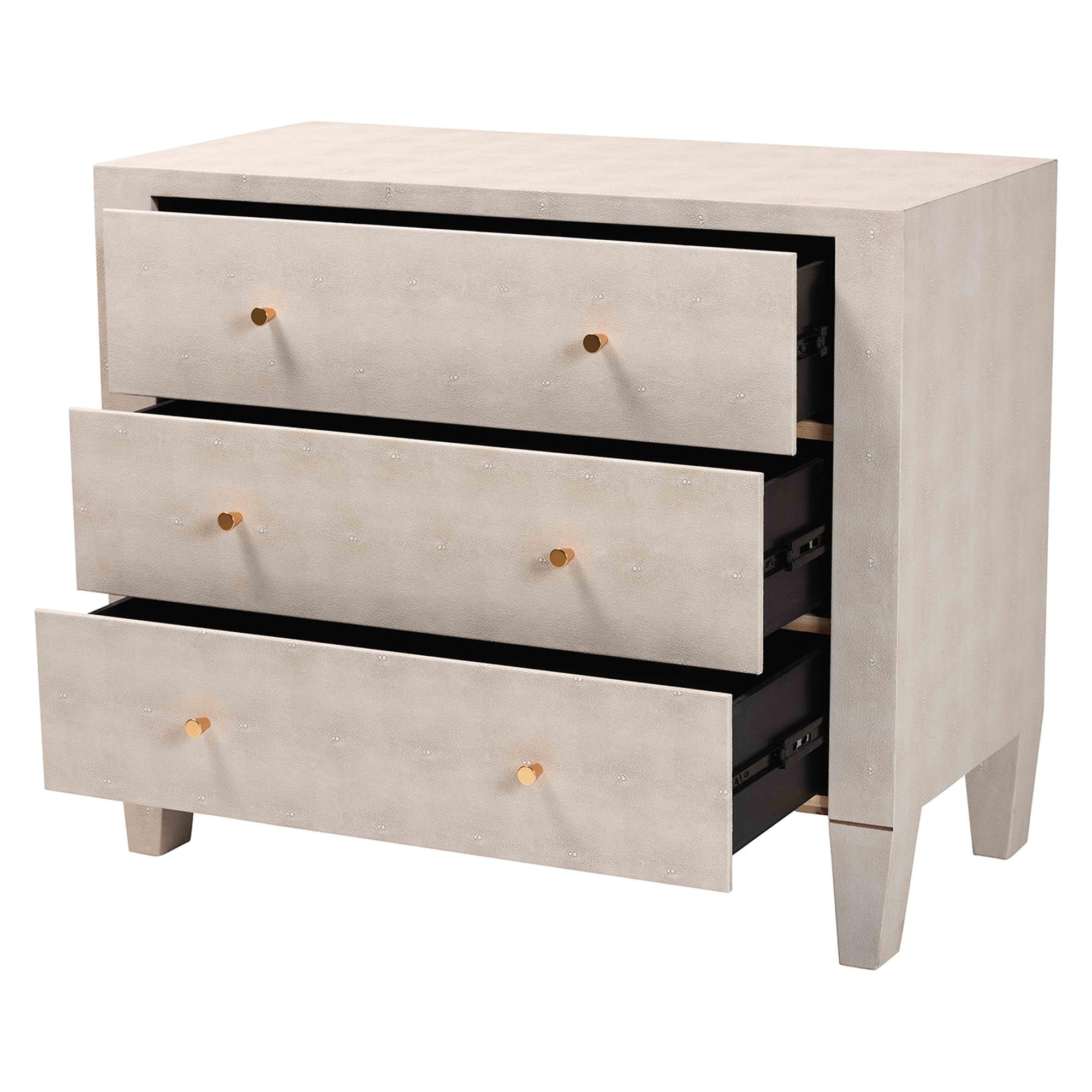 Baxton Studio Leyna Modern Storage Cabinet, 3-Drawer, Brass