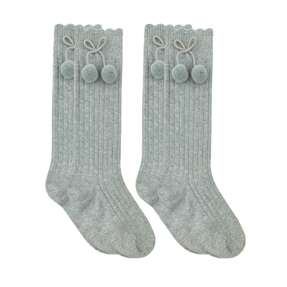 Jefferies Socks Girls Socks, 2 Pack Knee-High Pom Pom Bow Rib Cotton (Little Girls & Big Girls)