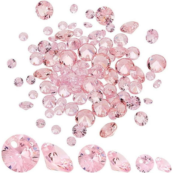 3 style Cubic Zirconia Charms Faceted Flat Round Charm Pearl Pink 4~8x2~4.5mm Hole: 0.7~1mm 100pcs/box Cubic Zirconia