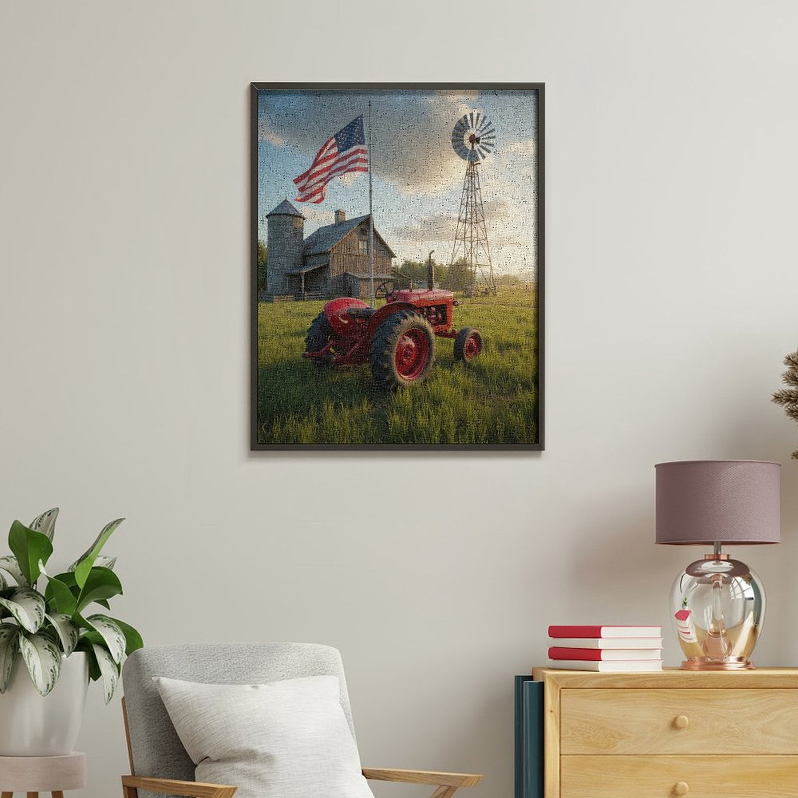 Paint By Numbers Kit for Adults Beginner - DIY Country Farm Tractor Windmill Sunset Canvas Painting Kits for Adults, Frameless Paint By Number for Adults for Home Wall Decor 16x20 Inch