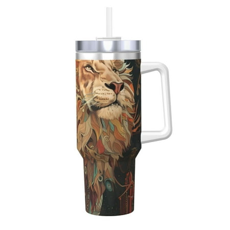 

Logiee Majestic Cosmic Lion Print 40OZ Ice Bully Cup with Handle and Straw Double Wall Stainless Steel Tumbler Travel Coffee Cup with Lid Summer Insulation and Cooling Cup