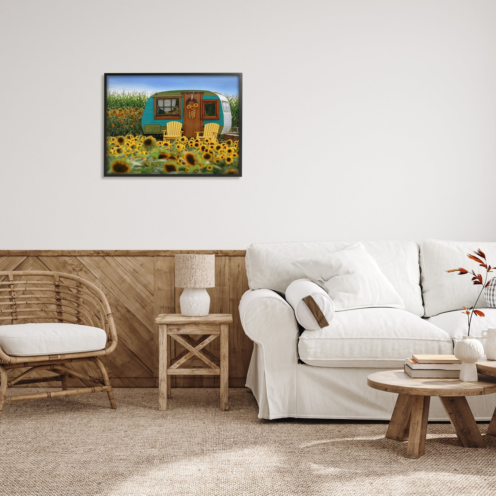 Stupell Lovely Sunflower Field Camper Botanical & Floral Photography Black Framed Art Print Wall Art