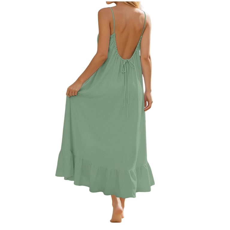 womens halter top dresses Yindaity Halter Top Dress Women's Sexy Dress Spring Summer Going Out  Backless Party Club Dresses Y2k Clothes(Light Green,M)