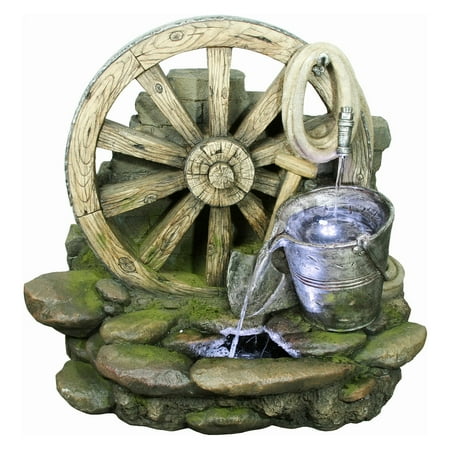 Yosemite Home Decor Wagon Wheel With Bucket Polyresin Outdoor