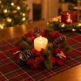 thumbnail image 6 of Bcylexb Christmas Candle Wreaths for Tabletop, 11.8" Artificial Flower Wreaths with Pine Greenery Table Arrangement for Christmas Thanksgiving Table Decor, 6 of 9