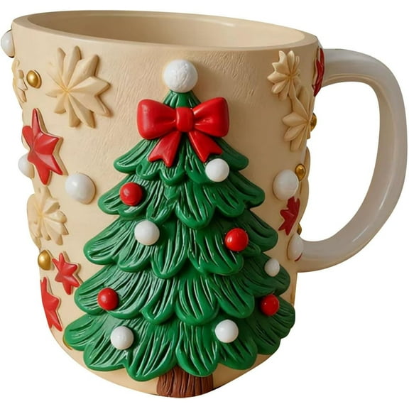 Christmas Resin Mug Stainless Steel Liner Insulated Coffee Tea Cup Holiday Gift Set Festive Tree Reindeer Design For Home Office Use