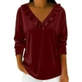 thumbnail image 2 of Caywon Women's Casual Fashion Loose Solid Color Ruffled V Neck Long Sleeve Base Layer Top Warm Fluffy Fabric Comfortable for Autumn Winter Daily Wear, 2 of 6
