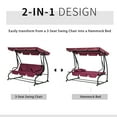 thumbnail image 4 of Outsunny 3-Seat Outdoor Patio Swing Chair, Converting Flatbed, Outdoor Swing Glider with Adjustable Canopy, Removable Cushion and Pillows, for Porch, Garden, Poolside, Backyard, Red, 4 of 8