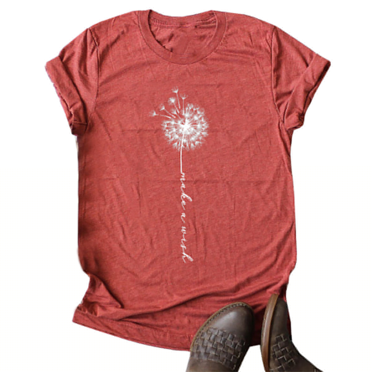 thumbnail image 1 of Langwyqu Womens Cute Dandelion Printed Tee Summer Vintage Graphic T-shirt, 1 of 1