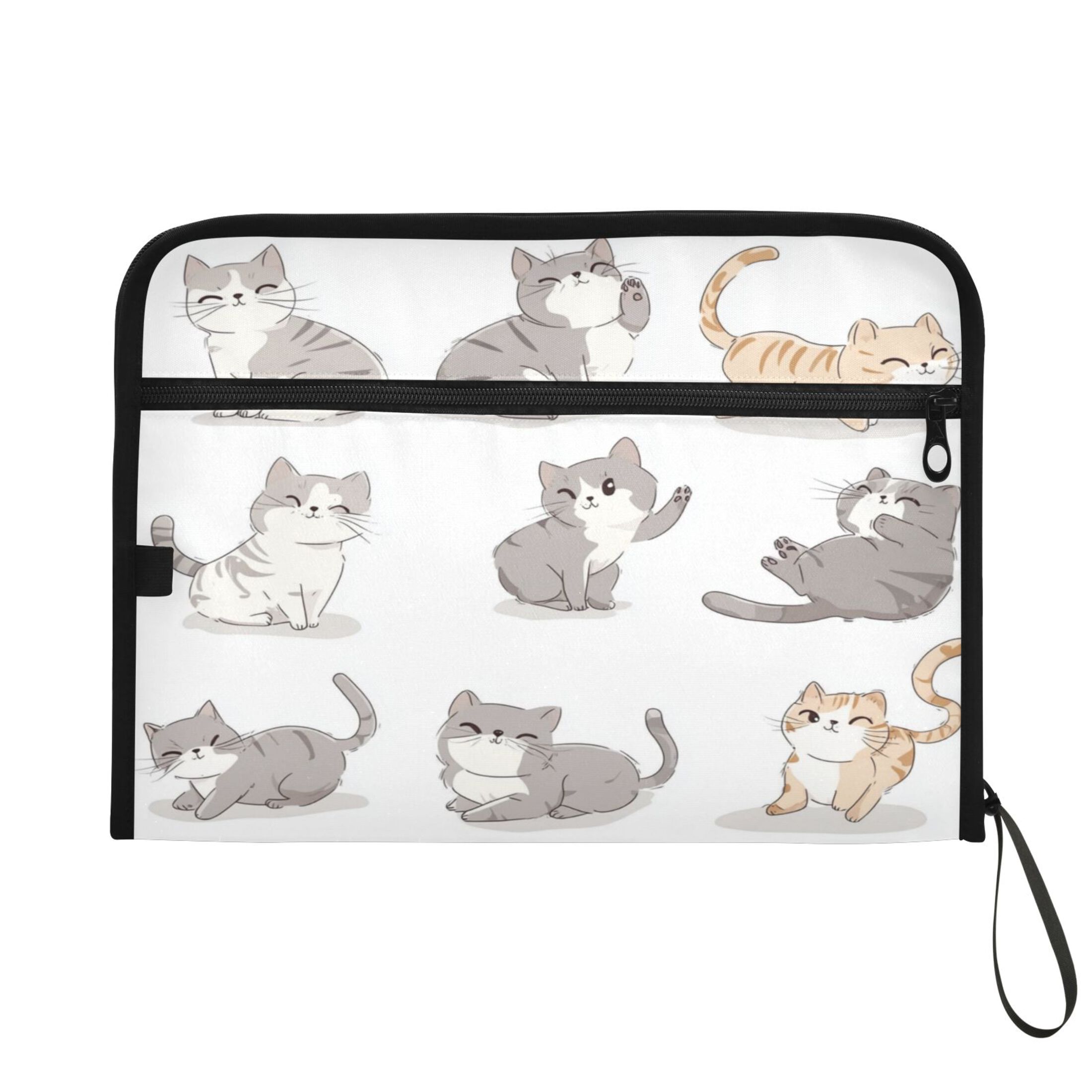 Accordion File Organizer with Zip Closure 13 Pockets Expanding File Folder Letter A4 Paper Document Organizer for Home Office Cute Cat Characters