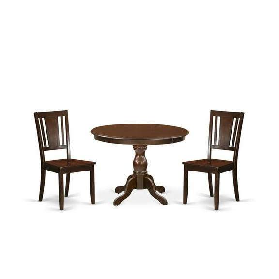 East West Furniture Hartland 3-piece Dining Set with Panel Back in Mahogany