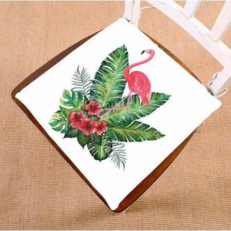 

PKQWTM Flamingo Tropic Bouquet Banana Palm Leaves Hibiscus Chair Pads Chair Mat Seat Cushion Chair Cushion Floor Cushion Size 20x20 inches