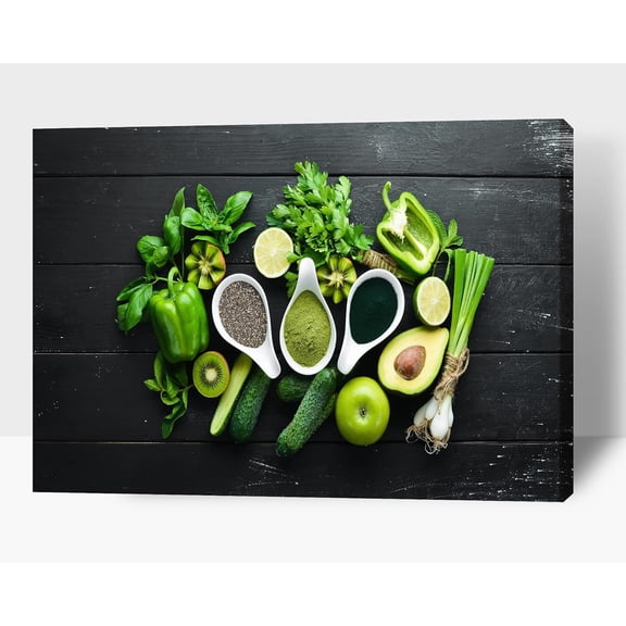 Kitchen Wall Decor Canvas Art, Green Vegetable Canvas Print for Dining Room Decor, Contemporary Vegetable Picture Kitchen Framed Painting for Restaurant Decoration-Ready to Hang 12x18