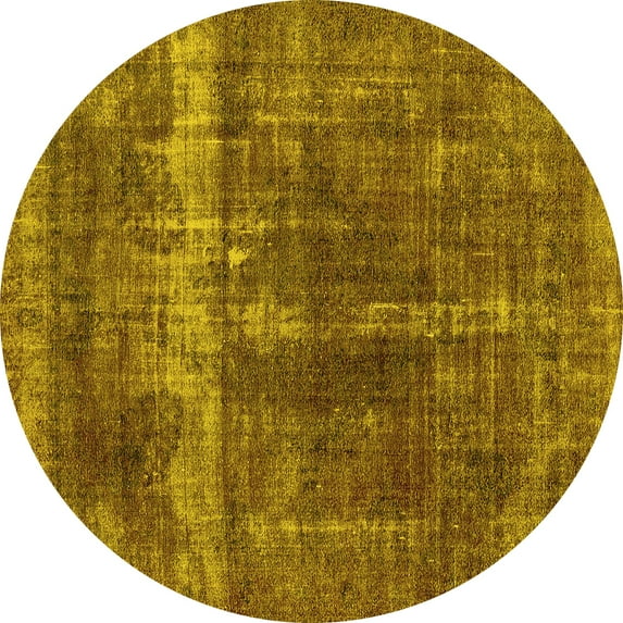 Ahgly Company Machine Washable Indoor Round Oriental Yellow Industrial Area Rugs, 5' Round
