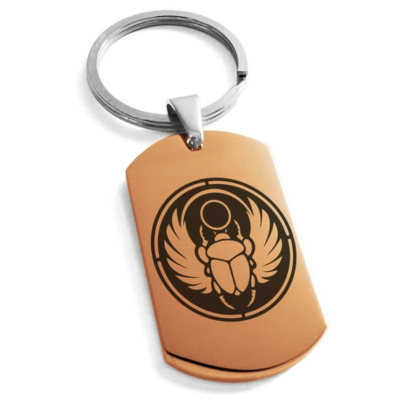 Stainless Steel Scarab Beetle Sun Ring Engraved Dog Tag Keychain Keyring