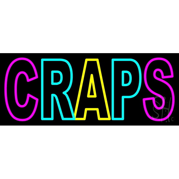 Craps 1 LED Neon Sign 13 x 32 - inches, Black Square Cut Acrylic Backing, with Dimmer - Bright and Premium built indoor LED Neon Sign for wall décor, arcarde, and storefront.