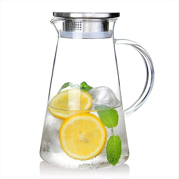 Jarra de Vidrio de 1.8 Litros con Tapa, Fácil de Limpiar, para Bebidas Frías y Calientes, Té y Zumo.