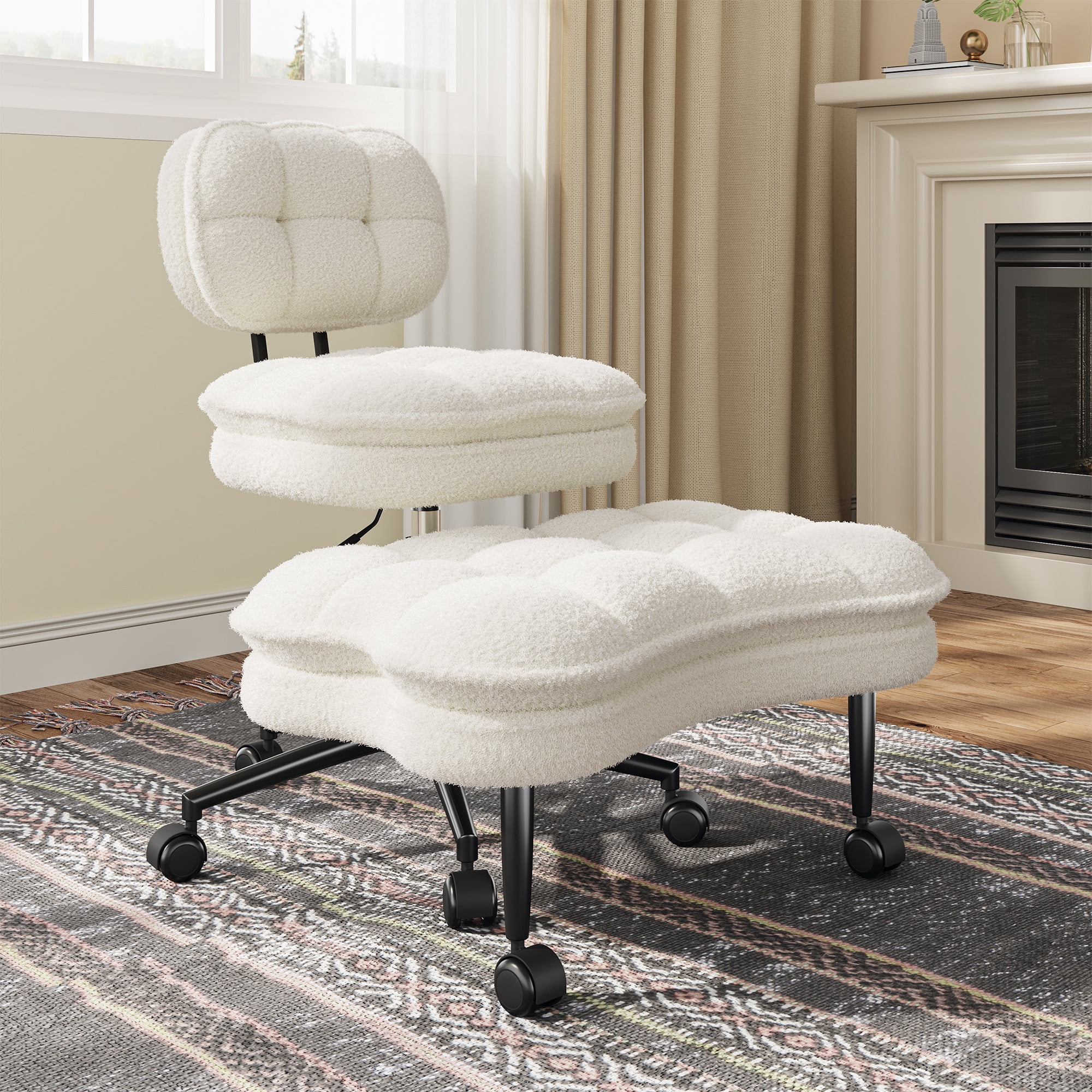Romorgniz Ergonomic Cross Legged Office Chair 360° Swivel Meditation Chair with Wheels, Kneeling Desk Chair with Height Adjustable Seat, White