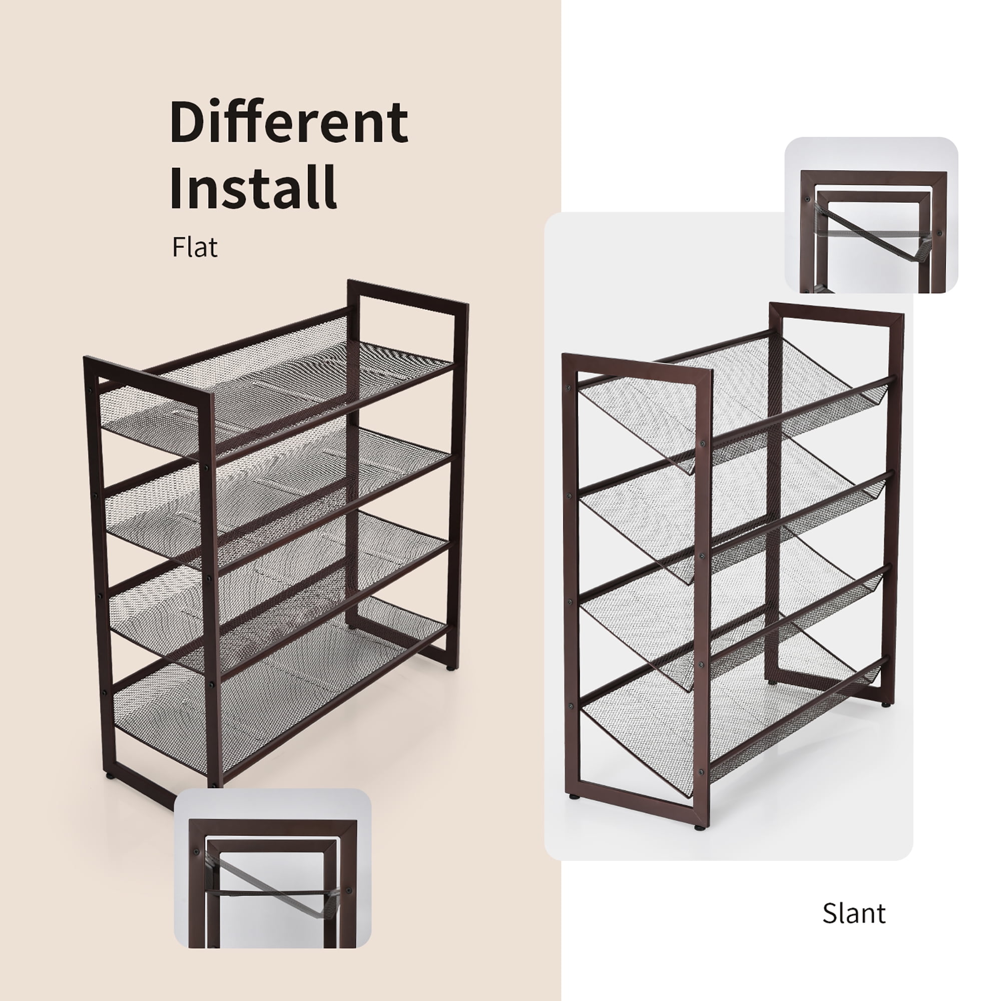 Costway 4-Tier Shoe Rack Adjustable to Flat Slant Shoe Organizer Holder Stand
