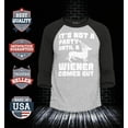 thumbnail image 2 of Shop4Ever Men's It's Not a Party Until The Wiener Comes Out Funny Dachshund  Raglan Baseball Shirt Small Heather Grey/Black, 2 of 4