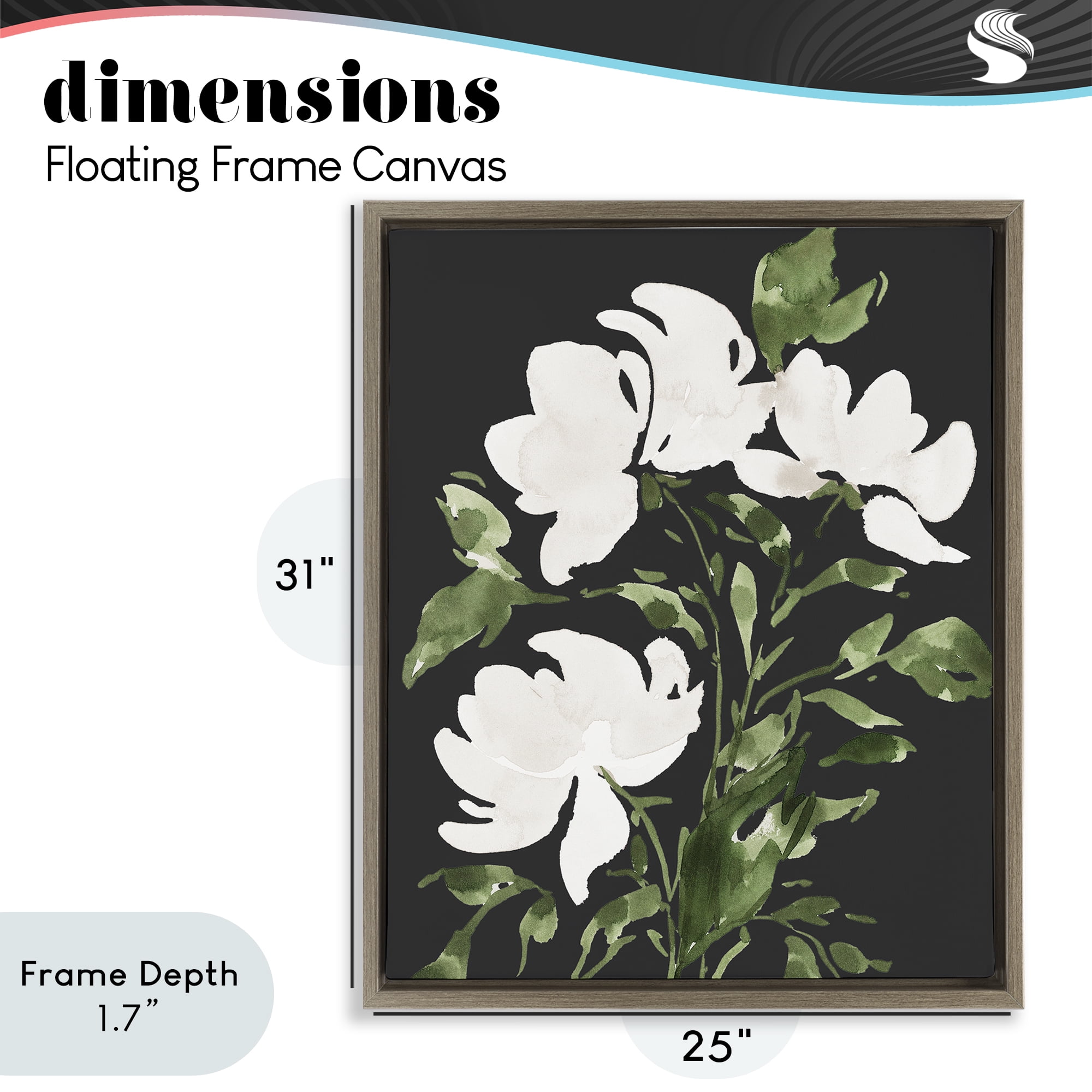 Stupell Industries White Over Black Floral Brown Framed Floater Canvas Wall Art, design by Lucille Price