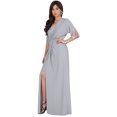 thumbnail image 5 of KOH KOH Long Sexy V-Neck Short Sleeve Slit Flowy Cocktail Evening Bridesmaid Wedding Guest Party Summer Tall Dressy Maxi Dress Gown For Women Light Gray Ash Grey Medium US 8-10 NT290, 5 of 7