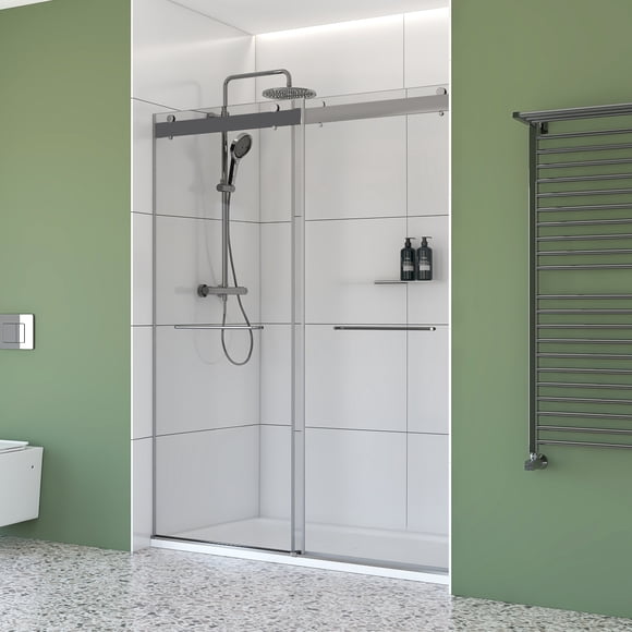60" x 32" Chrome Alcove Sliding Shower Kit – Frameless Double Bypass Doors with 6 mm Clear Tempered Glass, Reversible Installation & SMC Base
