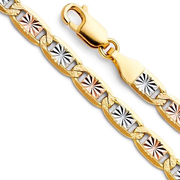 14k Solid Tri Color Italian Gold Valentino Star Diamond Cut Chain Link Necklace 4.8mm 20"
