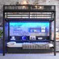 thumbnail image 2 of Queen over Queen Bunk Bed with Storage Shelves and 2 Drawers,Multifunctional Metal Bunk Beds with USB Ports,LED Lights,Safety Guard and Stairs,for Guest Room,Bedroom, Dorms,Noise Free,Black, 2 of 7