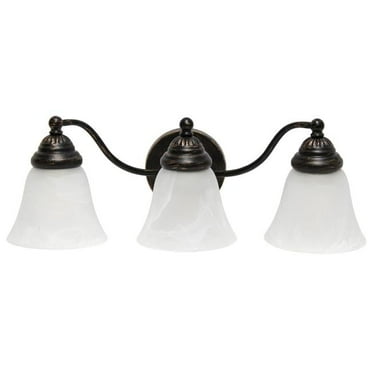 Essentix Traditional Three Light Curved Metal & Alabaster White Glass Shade Vanity Uplight Downlight Wall Mounted Fixture, Oil Rubbed Bronze