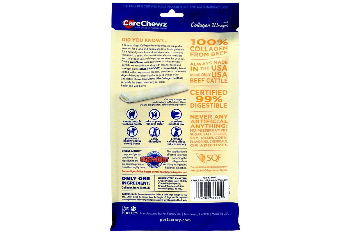 Pet Factory CareChewz Collagen 6-7" Small Wraps Dog Chew Treats - Natural Flavor, 12 Count/1 Pack